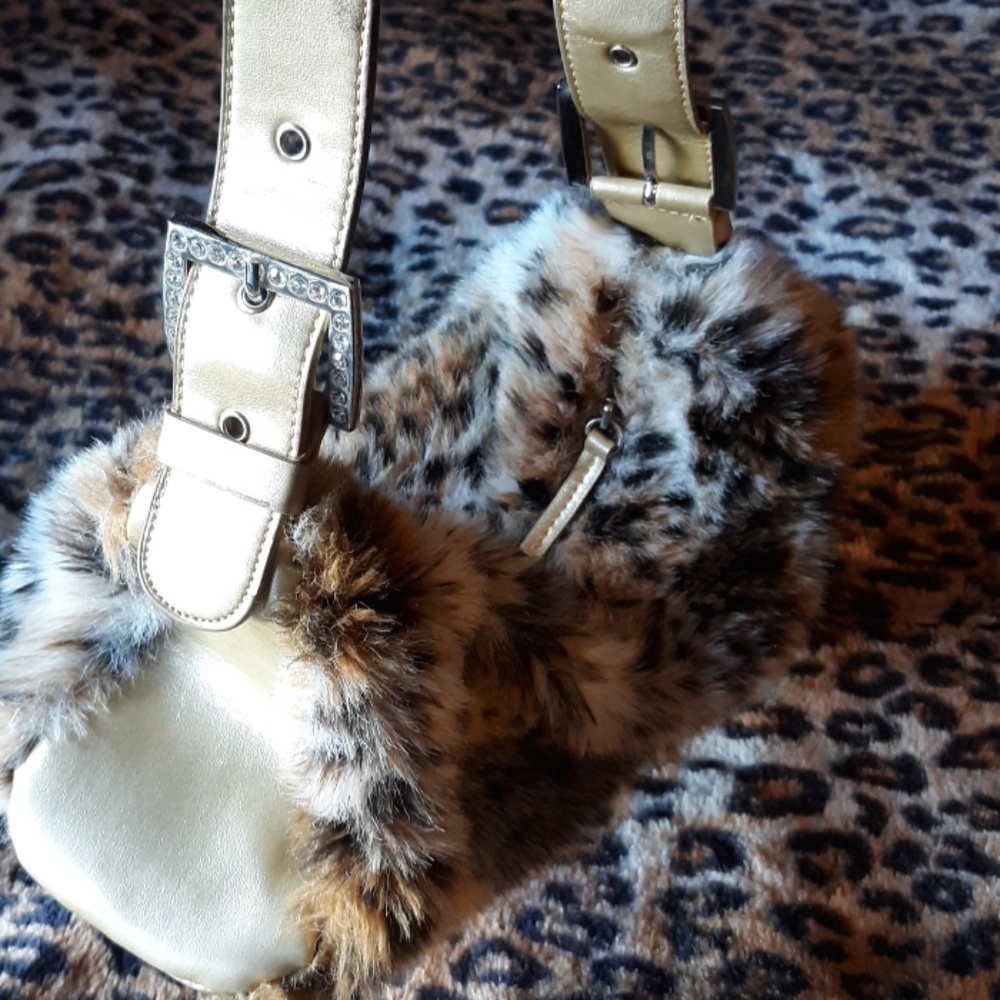 Faux Fur & Gold Over Shoulder Bag